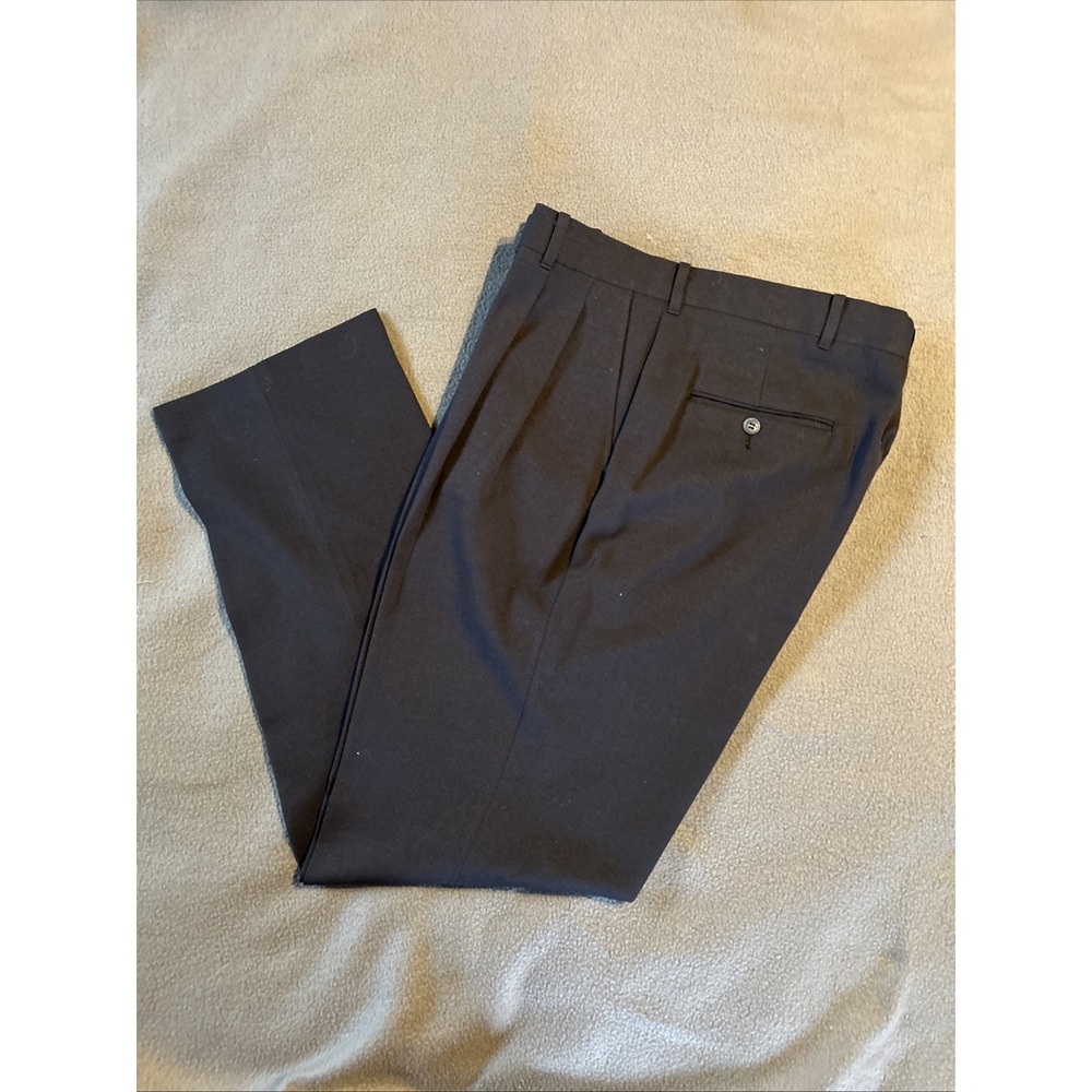 Vtg Botany 500 Easy Care‎ Dress Pants Black Wrinkle Free Wool Blend 36 x 32 USA
